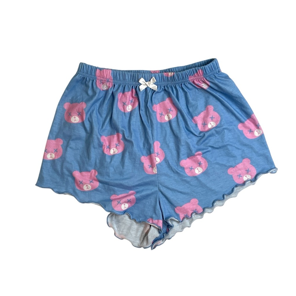 ROMWE Blue and Pink Bear Print Sleep Shorts